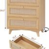 VIAGDO Rattan Nightstand Set of 2 with Charging Station, Natural Rattan Night Stand with 3 Large Rattan Decorated Drawers, Boho Bedside Table, End Side Table, 3 Drawer Rattan Dresser for Bedroom - Image 3