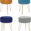 Adeco Round Grey Vanity Stool Chair, Upholstered Makeup Foot Stool Rest Ottoman with Gold Metal Legs for Makeup Room, Living Room - Image 10