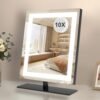 Beelux Lighted Makeup Mirror 12In Vanity Mirror with Lights,Three Color Lighting Modes,10X Magnification Mirror,Smart Touch Control Mental Frame Desk Mirror-Black - Image 2