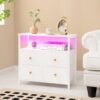 Yoobure Night Stand with Charge Station, Nightstand with 4 Drawers Bedside Table, LED Dresser with Storage Shelf, Night Stands for Bedroom, Side Table 3-Tier Wood End Table for Home, Office White - Image 9