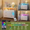 Yoobure Night Stand with Charge Station, Nightstand with 4 Drawers Bedside Table, LED Dresser with Storage Shelf, Night Stands for Bedroom, Side Table 3-Tier Wood End Table for Home, Office White - Image 6