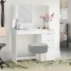 Adeco Round Grey Vanity Stool Chair, Upholstered Makeup Foot Stool Rest Ottoman with Gold Metal Legs for Makeup Room, Living Room - Image 3