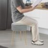 Adeco Round Grey Vanity Stool Chair, Upholstered Makeup Foot Stool Rest Ottoman with Gold Metal Legs for Makeup Room, Living Room - Image 9