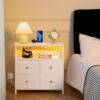 Yoobure Night Stand with Charge Station, Nightstand with 4 Drawers Bedside Table, LED Dresser with Storage Shelf, Night Stands for Bedroom, Side Table 3-Tier Wood End Table for Home, Office White - Image 3