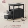 VASAGLE Side Table with Charging Station, Narrow Nightstand with 2 Drawers, Living Room End Table with Storage, for Small Spaces, Coastal Style, Charcoal Gray ULET322B22 - Image 4