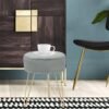 Adeco Round Grey Vanity Stool Chair, Upholstered Makeup Foot Stool Rest Ottoman with Gold Metal Legs for Makeup Room, Living Room - Image 5