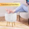 Vanity Stool Chair with Storage, Faux Fur Makeup Room Seat Stool, Soft Padded Seat, Round Footrest Footstools with 4 Metal Legs & Adjustable Footings, Vanity, Bathroom, Bedroom Chairs White - Image 8