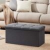 30 inches Folding Storage Ottoman, Ottoman with Storage Footrest Seat Support 350lbs, Storage Bench for Living Room Bedroom, Linen Fabric Grey - Image 3