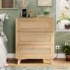 VIAGDO Rattan Nightstand Set of 2 with Charging Station, Natural Rattan Night Stand with 3 Large Rattan Decorated Drawers, Boho Bedside Table, End Side Table, 3 Drawer Rattan Dresser for Bedroom - Image 8