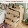 VIAGDO Rattan Nightstand Set of 2 with Charging Station, Natural Rattan Night Stand with 3 Large Rattan Decorated Drawers, Boho Bedside Table, End Side Table, 3 Drawer Rattan Dresser for Bedroom - Image 4
