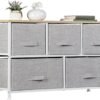 ZENY Extra Wide Dresser Storage Tower - Storage Tower Unit for Bedroom, Hallway, Closet, Office Organization - Steel Frame, Wood Top, Easy Pull Fabric Bins - 5 Drawers (Natural + Light Grey) - Image 2