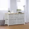 ZENY Extra Wide Dresser Storage Tower - Storage Tower Unit for Bedroom, Hallway, Closet, Office Organization - Steel Frame, Wood Top, Easy Pull Fabric Bins - 5 Drawers (Natural + Light Grey) - Image 3