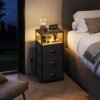 WLIVE LED Nightstand with Charging Station, Black Night Stand with 3 Fabric Drawers and Storage Shelf, Small Dresser for Small Space, Bedside Table with USB Ports and Outlets for Bedroom - Image 3
