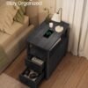 VASAGLE Side Table with Charging Station, Narrow Nightstand with 2 Drawers, Living Room End Table with Storage, for Small Spaces, Coastal Style, Charcoal Gray ULET322B22 - Image 6