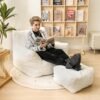 Bean Bag Chair with Ottoman, Armrest Bean Bag Chair with Filler, Ultra Soft Fluffy Faux Fur Bean Bag Chair with Foot Rest, Plush Lazy Sofa with Foot Stool for Living Room, Dorm - Image 4