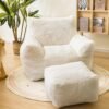 Bean Bag Chair with Ottoman, Armrest Bean Bag Chair with Filler, Ultra Soft Fluffy Faux Fur Bean Bag Chair with Foot Rest, Plush Lazy Sofa with Foot Stool for Living Room, Dorm - Image 2