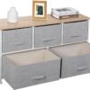 ZENY Extra Wide Dresser Storage Tower - Storage Tower Unit for Bedroom, Hallway, Closet, Office Organization - Steel Frame, Wood Top, Easy Pull Fabric Bins - 5 Drawers (Natural + Light Grey) - Image 7