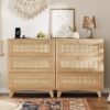 VIAGDO Rattan Nightstand Set of 2 with Charging Station, Natural Rattan Night Stand with 3 Large Rattan Decorated Drawers, Boho Bedside Table, End Side Table, 3 Drawer Rattan Dresser for Bedroom - Image 2