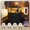 WLIVE LED Nightstand with Charging Station, Black Night Stand with 3 Fabric Drawers and Storage Shelf, Small Dresser for Small Space, Bedside Table with USB Ports and Outlets for Bedroom - Image 5