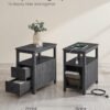 VASAGLE Side Table with Charging Station, Narrow Nightstand with 2 Drawers, Living Room End Table with Storage, for Small Spaces, Coastal Style, Charcoal Gray ULET322B22 - Image 5