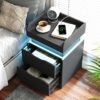 2pcs Nightstand with Charging Station and LED Lights, Night Stand with Sliding Top, Modern End Side Table with 2 Drawers, Bedside Table for Bedroom, Living Room, Office - Image 6