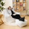 Bean Bag Chair with Ottoman, Armrest Bean Bag Chair with Filler, Ultra Soft Fluffy Faux Fur Bean Bag Chair with Foot Rest, Plush Lazy Sofa with Foot Stool for Living Room, Dorm - Image 5