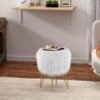 Vanity Stool Chair with Storage, Faux Fur Makeup Room Seat Stool, Soft Padded Seat, Round Footrest Footstools with 4 Metal Legs & Adjustable Footings, Vanity, Bathroom, Bedroom Chairs White - Image 3