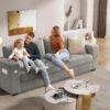 89 Inch Modern Sofa Couch with USB Port & Side Pockets, Chenille Fabric 3 Seater Couch,Comfy Washable Small Sofas & Couches for Living Room Bedroom Apartment（Grey） - Image 2