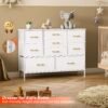 Wide Dresser for Bedroom TV Stand Entertainment Center with Large Chest of 9 Drawers for 50'' TV with Leather Front, Metal Handles for Closet, Entryway, Living Room, Glacier White - Image 7