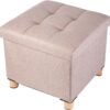 BRIAN & DANY Foldable Storage Ottoman Footrest and Seat Cube with Wooden Feet and Lid, Khaki 15” x15” x14.7” - Image 2
