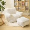 Bean Bag Chair with Ottoman, Armrest Bean Bag Chair with Filler, Ultra Soft Fluffy Faux Fur Bean Bag Chair with Foot Rest, Plush Lazy Sofa with Foot Stool for Living Room, Dorm - Image 10