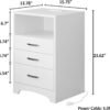 White Nightstand with Charging Station, Modern End Side Table with 3 Drawers, Wooden Cabinet Stand by Sofa, Bedside Tables for Bedroom with USB Ports Outlet & Open Storage - Image 3
