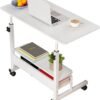 Adjustable Table Student Computer Portable Home Office Furniture Small Spaces Sofa Bedroom Bedside Desk Learn Play Game Desk on Wheels Movable with Storage Desk Size 31.5 * 15.7 Inch,White D - Image 2