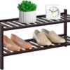 2 Tier Bamboo Shoe Rack for Closet Free Standing Wood Shoe Shelf Storage Organizer for Entryway Small Space Stackable, Brown - Image 2