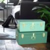 Vixdonos Decorative Large Metal Box Storage Trunk Chest Set of 2 College Dorm Organizer with Hardware Hasps and Handle for Home Deocr,23.7X14.2X9.5 Inches - Image 7