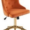 VINGLI Orange Velvet Armless Home Office Desk Chair with Gold Base/Wheels, Small Cute Vanity/Makeup Chair with Back for Bedroom, Upholstered Adjustable Rolling Swivel Nail Chair for Women/Girls - Image 9