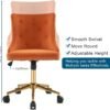 VINGLI Orange Velvet Armless Home Office Desk Chair with Gold Base/Wheels, Small Cute Vanity/Makeup Chair with Back for Bedroom, Upholstered Adjustable Rolling Swivel Nail Chair for Women/Girls - Image 6