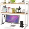 uyoyous Computer Desktop Shelf 2-Tier Multipurpose Wood Desk Hutch Bookcase for Computer Desk with Adjustable Shelf Display Rack Organizer, White - Image 9