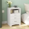 White Nightstand with Charging Station, Modern End Side Table with 3 Drawers, Wooden Cabinet Stand by Sofa, Bedside Tables for Bedroom with USB Ports Outlet & Open Storage - Image 9