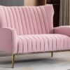 Artechworks Tufted Contemporary Velvet Wingback HighBack Loveseat Sofa Chair Upholstered Couch with Gold Metal Legs Two-Seat Sofa for Living Room Bedroom Apartment Small Space Dorm, Pink - Image 2