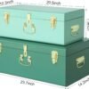 Vixdonos Decorative Large Metal Box Storage Trunk Chest Set of 2 College Dorm Organizer with Hardware Hasps and Handle for Home Deocr,23.7X14.2X9.5 Inches - Image 3