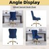 ABET Desk Chair with Wheels, Velvet Gold Office Chair Height Adjustable Armless Swivel Chair with Tufted High Back Rivet Trim, Comfy Upholstered Ergonomic Computer Chair for Bedroom, Blue - Image 9