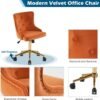VINGLI Orange Velvet Armless Home Office Desk Chair with Gold Base/Wheels, Small Cute Vanity/Makeup Chair with Back for Bedroom, Upholstered Adjustable Rolling Swivel Nail Chair for Women/Girls - Image 5