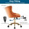VINGLI Orange Velvet Armless Home Office Desk Chair with Gold Base/Wheels, Small Cute Vanity/Makeup Chair with Back for Bedroom, Upholstered Adjustable Rolling Swivel Nail Chair for Women/Girls - Image 7