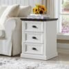 21" Tall Nightstand with 3 Drawers, Farmhouse 18" Wide End Table with Charging Station, Wood Rustic Side Table, Small Dresser Chest of Drawers for Bedroom, Living Room, Closet, White - Image 2