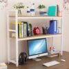 uyoyous Computer Desktop Shelf 2-Tier Multipurpose Wood Desk Hutch Bookcase for Computer Desk with Adjustable Shelf Display Rack Organizer, White - Image 2
