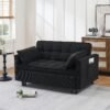 3-in-1 Convertible Sofa Bed, Corduroy Sleeper Couch Pull-Out Bed, Loveseat Sleeper Sofa Bed with Adjustable Backrest, Storage Pockets & Pillows for Living Room Apartment Dormitory Home Office (Black) - Image 2