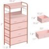 5 Drawers Dresser, Tall Dresser for Bedroom, Fabric Drawer Organizer Unit, Chest of Drawers with Hooks, Open Shelf for Closet, Living Room, Hallway, Entryway (Pink Wood Grain Print) - Image 3