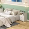 White Nightstand with Charging Station, Modern End Side Table with 3 Drawers, Wooden Cabinet Stand by Sofa, Bedside Tables for Bedroom with USB Ports Outlet & Open Storage - Image 8