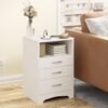 White Nightstand with Charging Station, Modern End Side Table with 3 Drawers, Wooden Cabinet Stand by Sofa, Bedside Tables for Bedroom with USB Ports Outlet & Open Storage - Image 5
